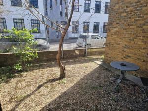 a small tree and a table next to a building at Lovely London on a budget! in London