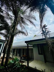 エデンベールにある6 on Columbus Guesthouseのヤシの木が2本立つ家