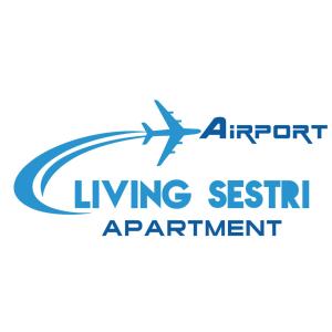 an airplane flying in the sky with the words airport living assist equipment at Living Sestri Airport in Genova