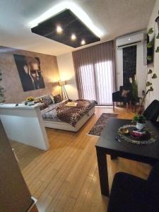 a living room with a bed and a table at BG apartman in Vrnjačka Banja