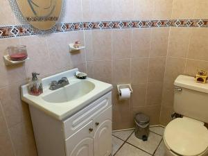 a bathroom with a sink and a toilet at Casa Gaviotas Art cozy 2 bed house with art studio close to downtown in La Paz