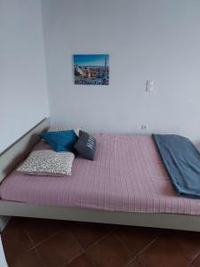Lámira的住宿－Green Oasis 2，一张带紫色床单和枕头的床