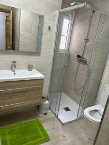 a bathroom with a shower and a toilet and a sink at www luabierzo in Molinaseca