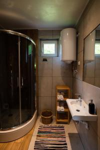 W łazience znajduje się prysznic i umywalka. w obiekcie Groszkówka w mieście Narewka