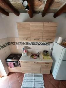 a small kitchen with a sink and a refrigerator at Green Oasis 3 in Lámira