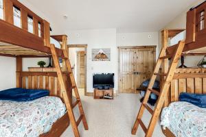 1 dormitorio con 2 literas y TV en Vermont Mountain Chalet, en Stratton