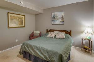 1 dormitorio con 1 cama y 1 silla en Cozy Moneta Getaway Near Smith Mountain Lake!, en Moneta