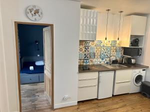 a kitchen with a sink and a washing machine at Home Sweet Home Le Chapelais Montmartre in Paris