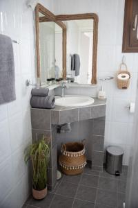 La salle de bains est pourvue d'un lavabo et d'un miroir. dans l'établissement Sea Breeze Paradise, à Paliouri