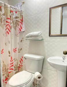 Baño blanco con aseo y lavamanos en Residencial Lassonde Guest House en David