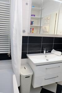 ザグレブにあるApartment Elena 2 Zagreb City with garageの洗面台と鏡のある白いバスルーム