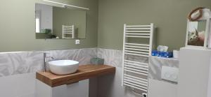 a bathroom with a white sink and a mirror at Chambre d'hôtes in Le Mans