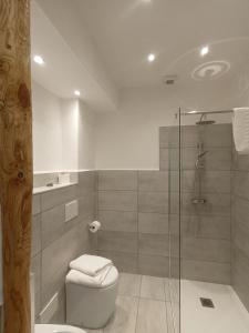 y baño con aseo y ducha acristalada. en Tenuta di Venere en Portovenere