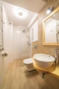 a bathroom with a sink and a toilet and a shower at Villa Kaplowa Chata & SPA in Zakopane +64 photos