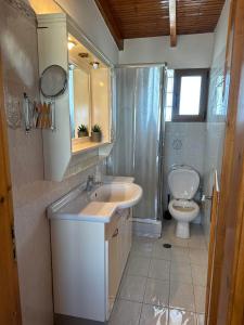 a bathroom with a sink and a toilet at Bratis House 2 in Vartholomio