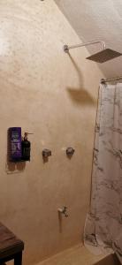 eine Dusche in einem Zimmer mit einer Wand in der Unterkunft Céntrico y Encantador Apartamento Angielin in Valladolid