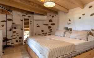 ein Schlafzimmer mit einem großen Bett in einem Zimmer in der Unterkunft Tour Génoise Micalona, Domaine de l'Oglisatru in Olmeto