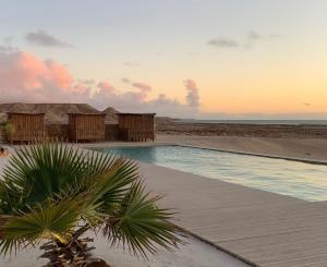 a swimming pool on the beach at sunset at La Tour d'Eole in Dakhla