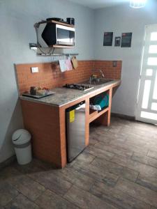 een keuken met een wastafel en een magnetron bij Abitare Durango By Grupo Salazar in Durango