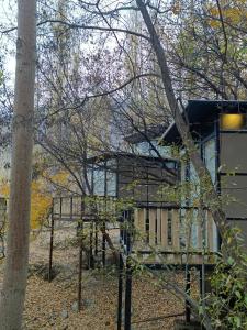 ein Haus im Wald mit einem Baum in der Unterkunft Kalp with Forest View- Cloud Nine and a Half Hunza in Hunza
