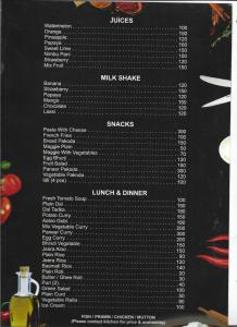 a picture of a menu for a restaurant at Villa Baywalk Goa - 200 meters from Morjim Beach in Morjim