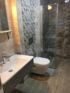 トラブゾンにあるSogutpark Hotelのバスルーム(トイレ、洗面台、シャワー付)