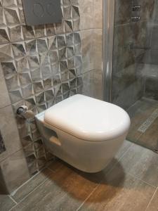 トラブゾンにあるSogutpark Hotelのバスルーム(シャワー付)の白いトイレ