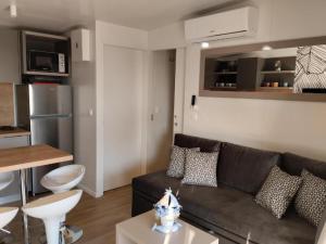 sala de estar con sofá y cocina en Mobile Home Katja en Banjole