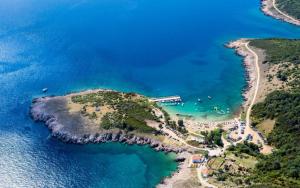 an aerial view of a small island in the ocean at 4* Posta / Butiga couples only apartments in Vrbnik