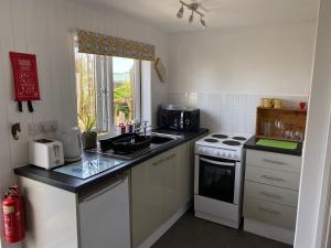 a small kitchen with a sink and a stove at The Little Cabin in St Ives