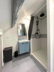 een kleine badkamer met een wastafel en een douche bij Le Cottage Family in Rouen