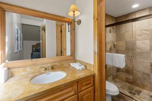 a bathroom with a sink and a toilet and a mirror at 2BR Mountain Lodge Luxury Skiin out Best Amenities in Telluride +34 photos