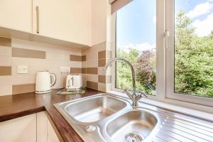 a kitchen with a sink and a window at Bay Tree Lodge 02 in Narberth