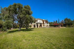 uma casa com uma árvore no meio de um campo em 4 bedroom Villa Galinios with large private pool, Aphrodite Hills Resort em Kouklia