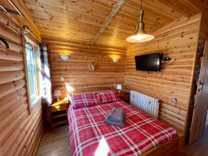 FeltonにあるStags Head Lodgeの木製の部屋にベッド1台が備わるベッドルーム1室があります。