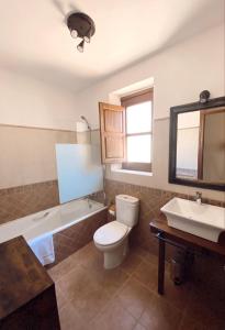 a bathroom with a toilet and a tub and a sink at Hotel Rural Candela y Plata in Puerto de Béjar