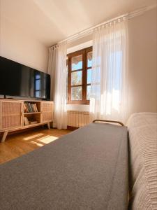 a bedroom with a bed and a tv and a window at Hotel Rural Candela y Plata in Puerto de Béjar