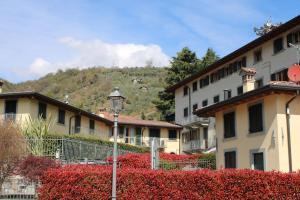 une rangée de bâtiments avec une montagne en arrière-plan dans l'établissement Alex's lake house, à Riva di Solto