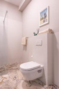 a bathroom with a toilet and a glass shower at Baltivia haus in Gdynia