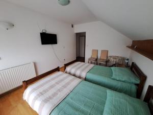 1 dormitorio con 2 camas y TV en la pared en Privatni smještaj Tolić, en Ladimirevci