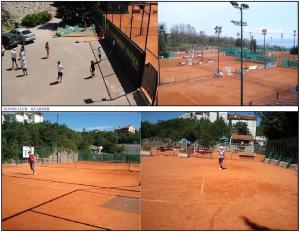 three pictures of people playing tennis on a tennis court at Apartment ILLARIA in Rijeka