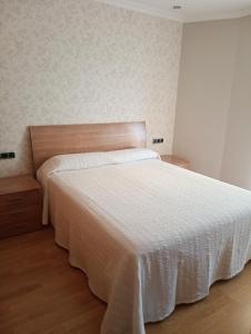 a bedroom with a bed with a white bedspread at A Devesa in Redondela