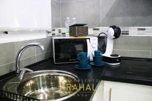 un comptoir de cuisine avec un évier et un micro-ondes dans l'établissement ALOJAMIENTO ARAHAL - RONDA, à Ronda 41 autres photos