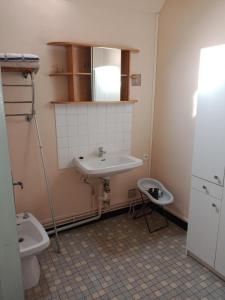 a bathroom with a sink and a toilet at Appartement face à l'église, idéal étape, confort basique in Vatan
