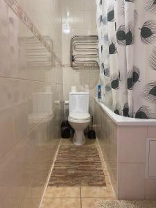 a bathroom with a toilet and a sink and a tub at Апартаменты на проспекте in Vinnytsya