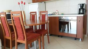 a kitchen with a wooden table and some chairs at Apartments Topolo Dubrovnik in Dubrovnik