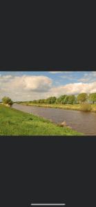 a view of a river with grass and trees at Ferienwohnung Margrit in Detern