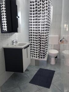 a bathroom with a sink and a toilet and a shower at Apartment Anic in Karlobag