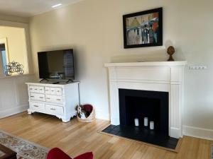 a living room with a fireplace and a tv at Southern Charm in Lakeland in Lakeland