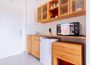 a kitchen with a refrigerator and a microwave at B8 Studio, Apt 22, Mwangani Apartments in Fumba